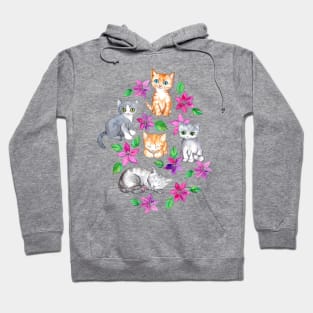 Kittens and Clematis - white Hoodie